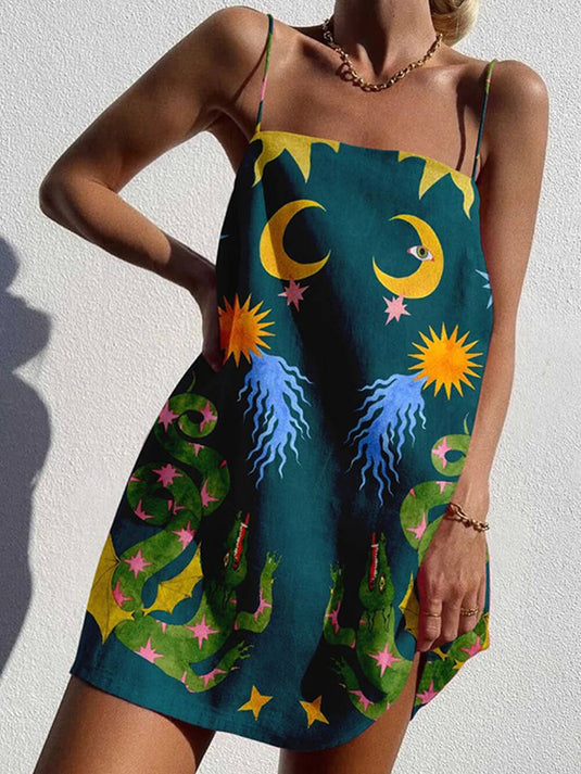 Chic Mini Robe à Imprimé Abstrait en Chaîne