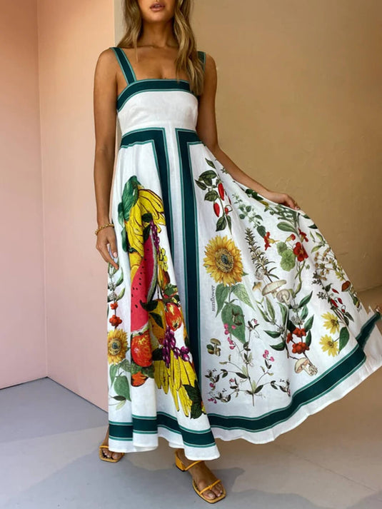 Robe Décontractée Imprimée à Dos Nu avec Bretelles