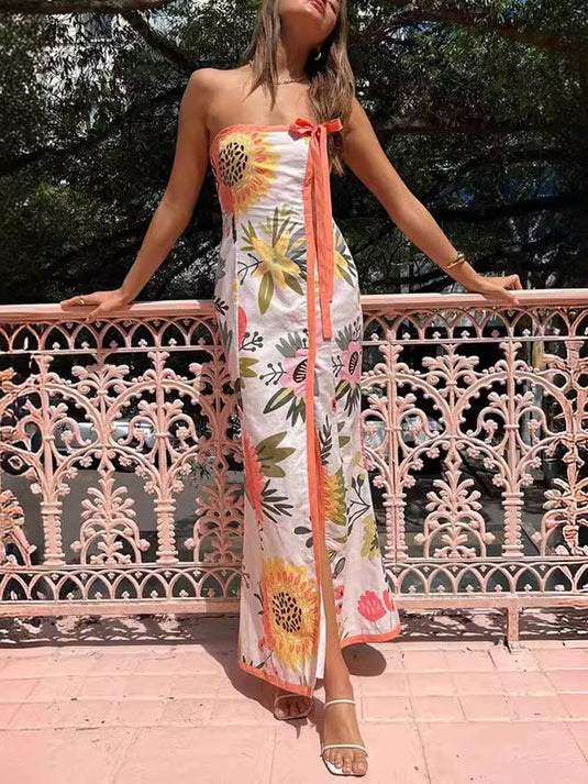 Robe d'Été Imprimée avec Fente Sexy