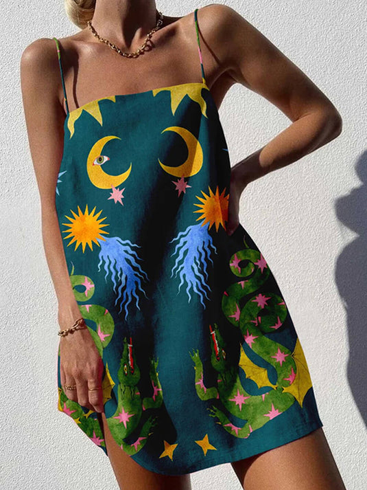 Chic Mini Robe à Imprimé Abstrait en Chaîne