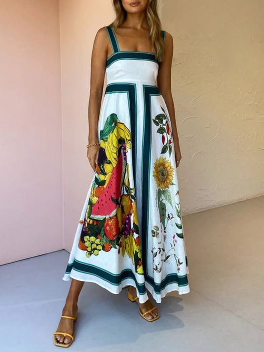 Robe Décontractée Imprimée à Dos Nu avec Bretelles
