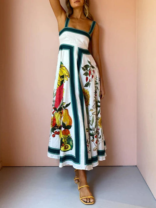 Robe Décontractée Imprimée à Dos Nu avec Bretelles