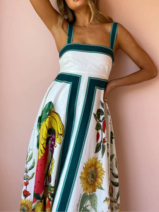 Robe Décontractée Imprimée à Dos Nu avec Bretelles