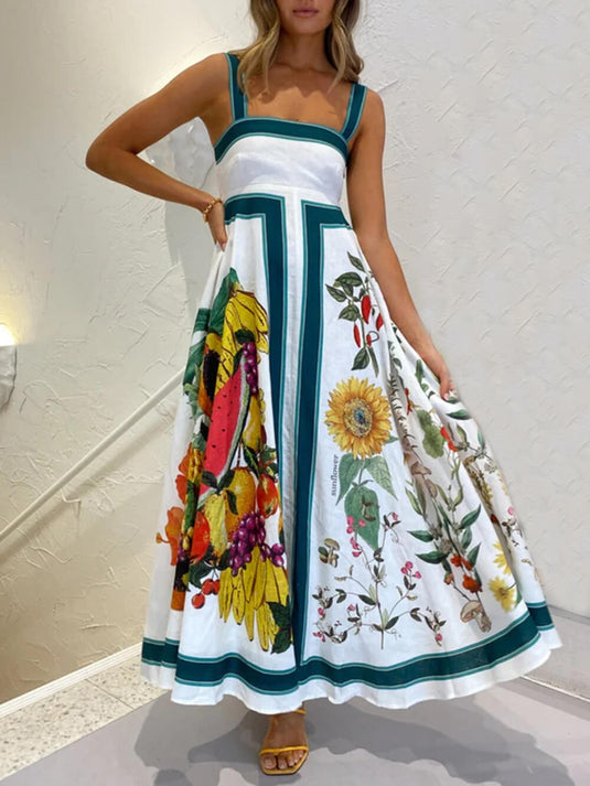 Robe Décontractée Imprimée à Dos Nu avec Bretelles