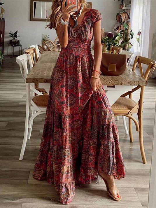Robe Bohémienne Florale à Taille Haute