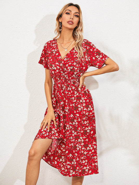 Robe Midi Courte à Fleurs Chic et Décontractée