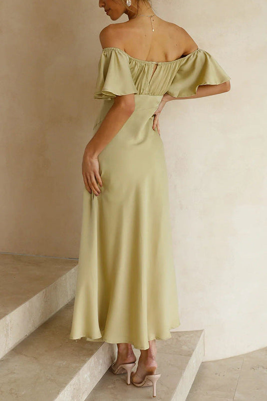 Robe Midi à Fente Latérale avec Manches Volantes Off-Shoulder