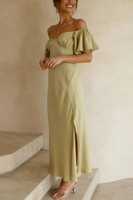 Robe Midi à Fente Latérale avec Manches Volantes Off-Shoulder