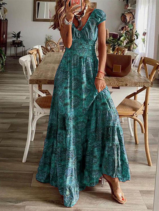Robe Bohémienne Florale à Taille Haute