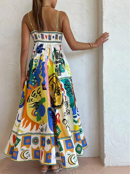 Chic Geometric Graffiti Print Slip Dress
