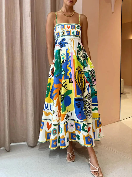 Chic Geometric Graffiti Print Slip Dress