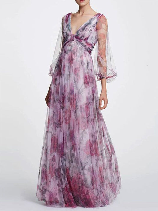 Maxi Robe en Chiffon à Motifs