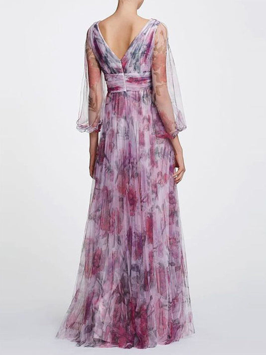 Maxi Robe en Chiffon à Motifs
