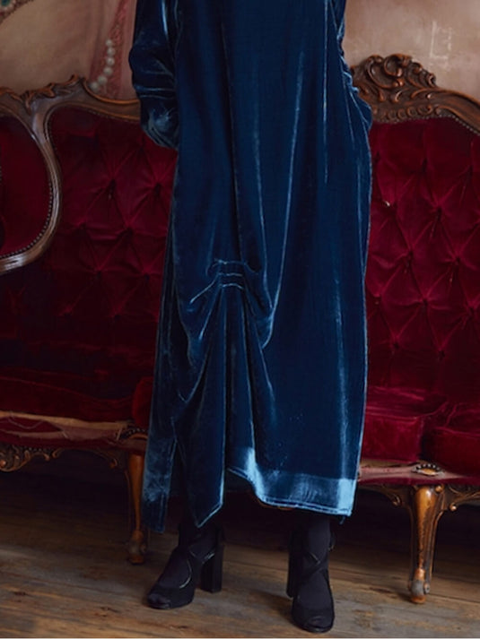 Draped Velvet Midi Dress