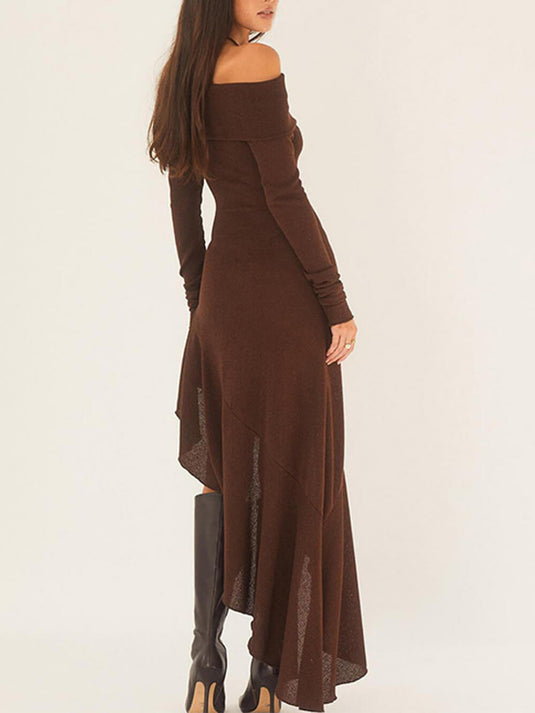 Maxi Robe à Manches Longues avec Col Bateau