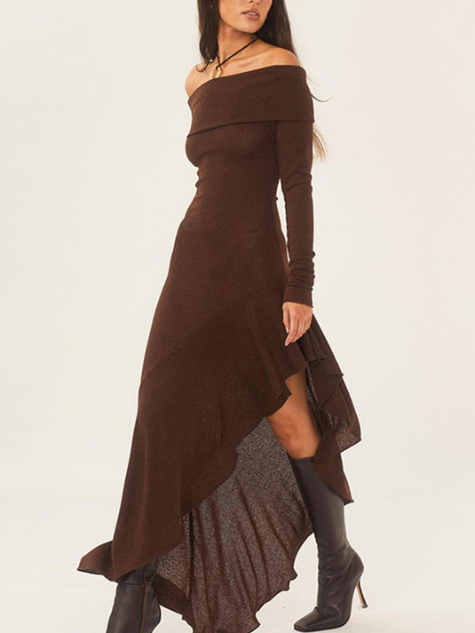 Maxi Robe à Manches Longues avec Col Bateau