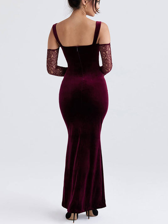 Maxi Robe Sans Épaules avec Bretelles en Dentelle