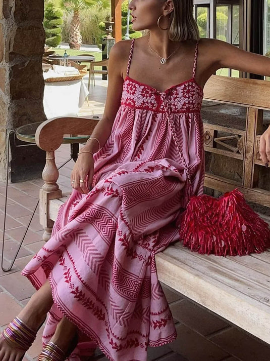 Maxi Robe Tricotée au Style Ethnique