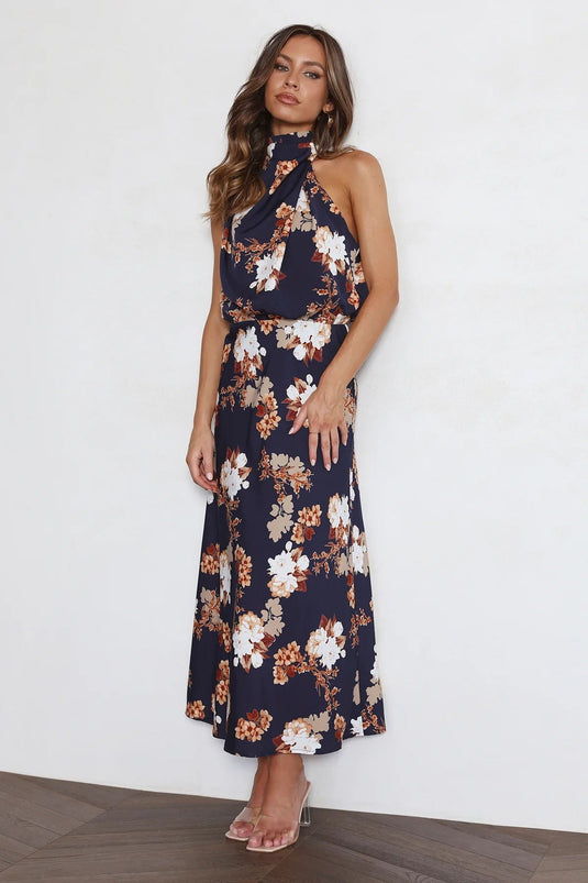 Robe Maxi Fleurie à Bretelles avec Taille Élastique - Wine Country Dates