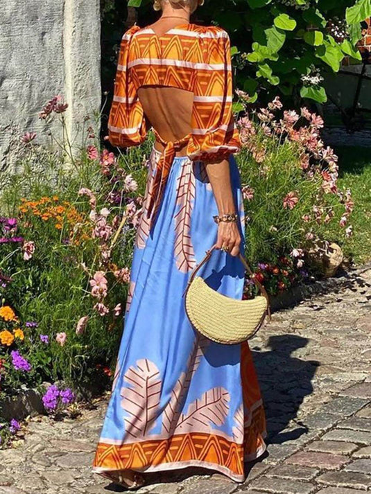 Maxi Robe Bohème avec Imprimé Ethnique Distinctif