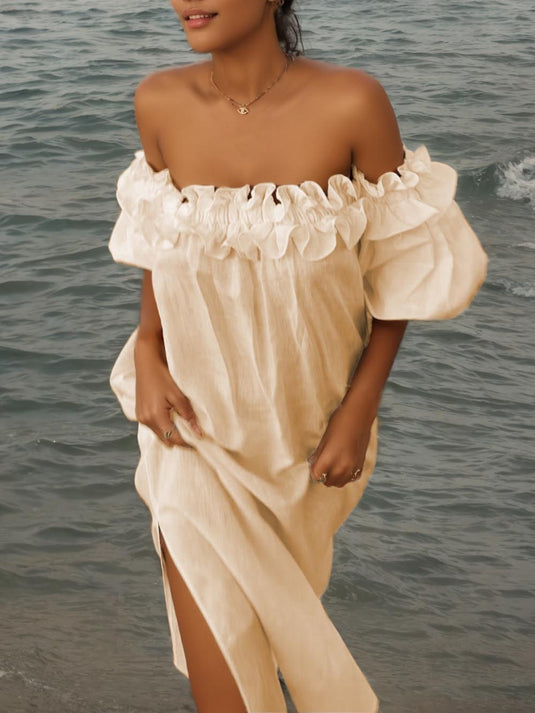 Robe Midi à Volants avec Manches Bouffantes et Poches