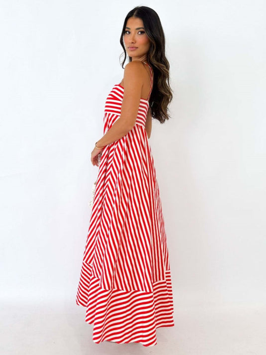 Robe Midi Rayée à Épaules Dénudées