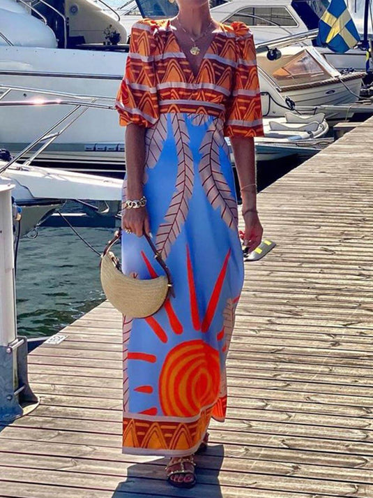 Maxi Robe Bohème avec Imprimé Ethnique Distinctif