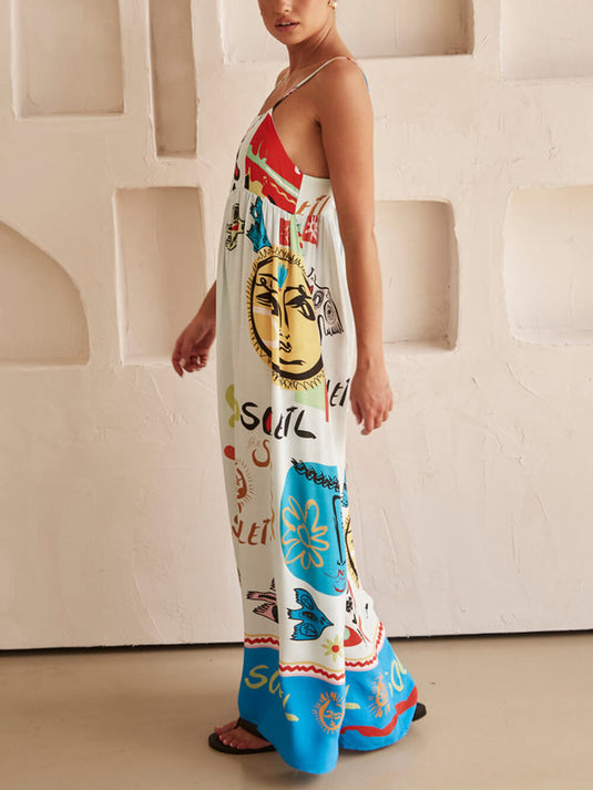 Raffinée Robe Maxi en Satin à Imprimé Unique