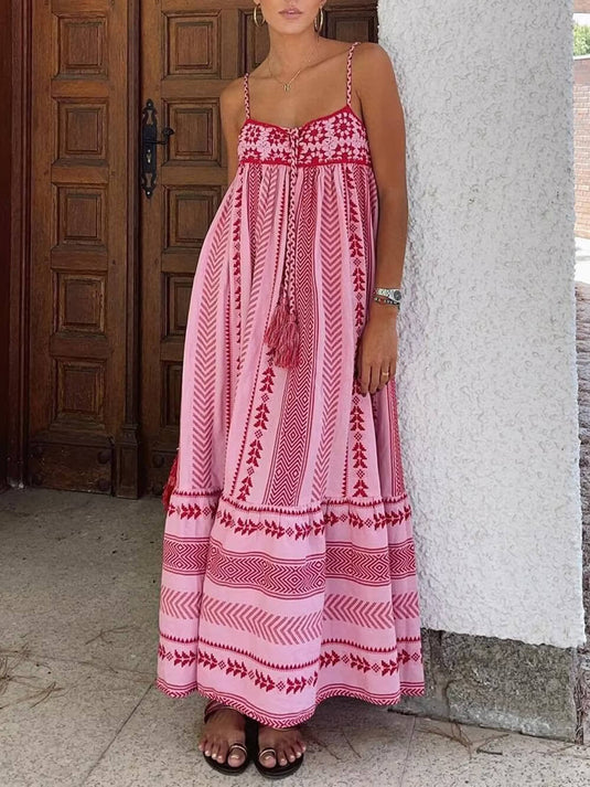 Maxi Robe Tricotée au Style Ethnique