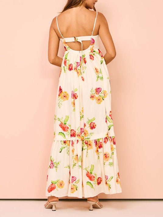 Maxi Robe Dos Nu avec Imprimé Floral Unique