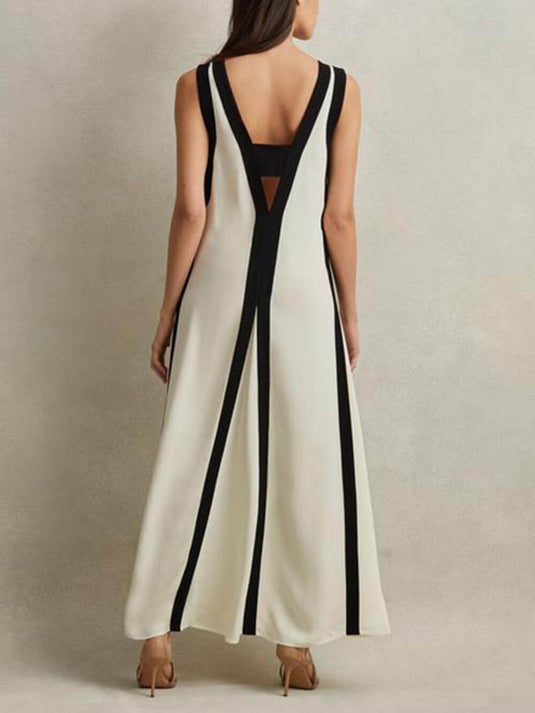 Reversible Colorblock A-Line Maxi Dress