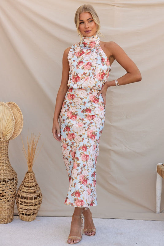 Robe Maxi Fleurie à Bretelles avec Taille Élastique - Wine Country Dates
