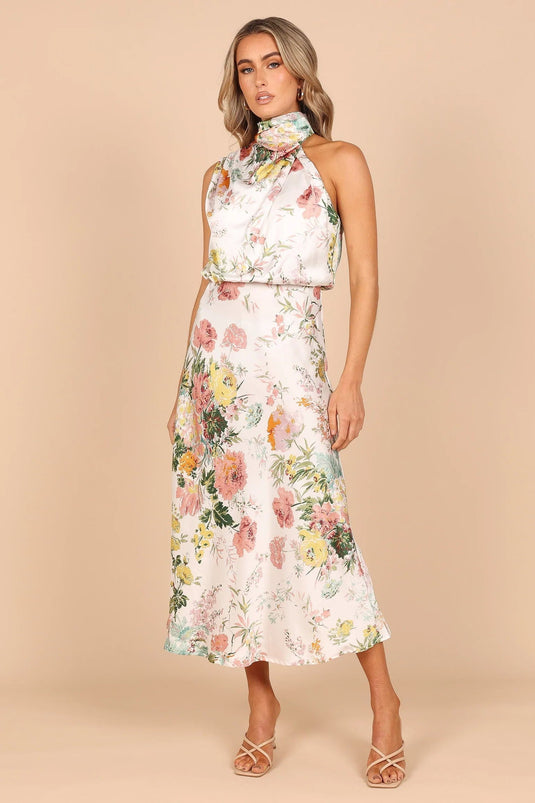 Robe Maxi Fleurie à Bretelles avec Taille Élastique - Wine Country Dates