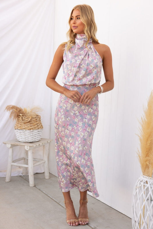 Robe Maxi Fleurie à Bretelles avec Taille Élastique - Wine Country Dates
