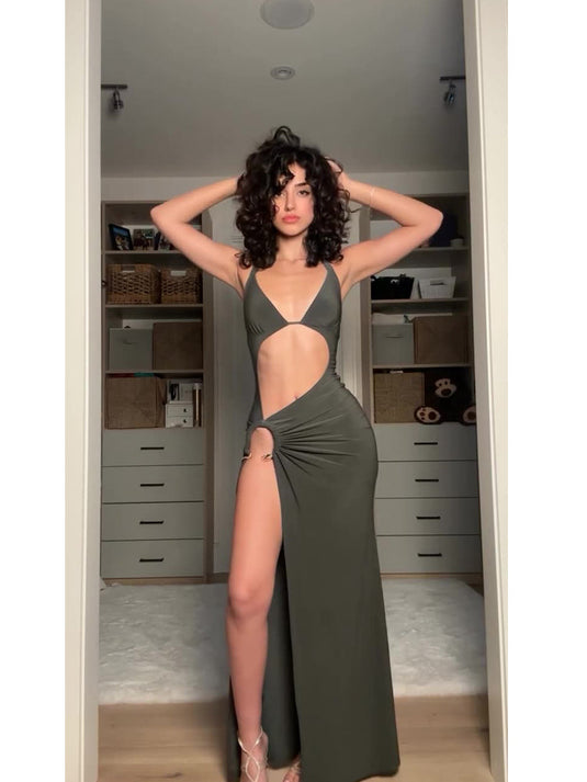 Robe à Fente Haute avec Suspender