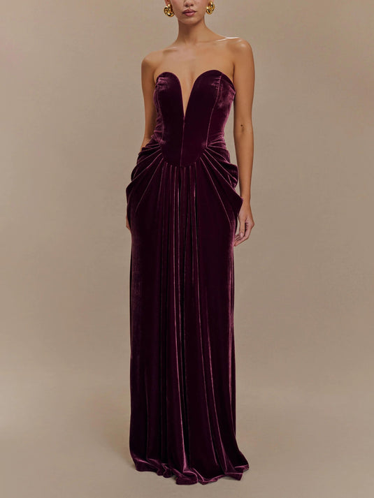 Robe Maxi Sans Manches en Velours - Couleur Prune