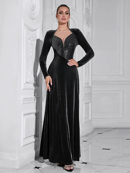 Élégante Robe de Soirée Longue à Manches Longues