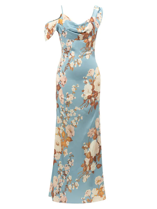Robe florale élégante à coupe asymétrique