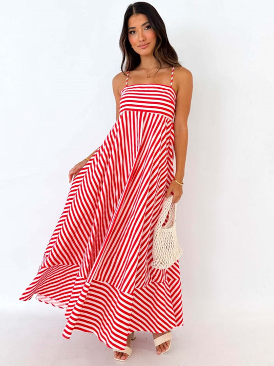 Robe Midi Rayée à Épaules Dénudées