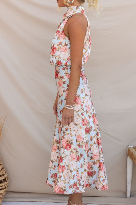 Robe Maxi Fleurie à Bretelles avec Taille Élastique - Wine Country Dates