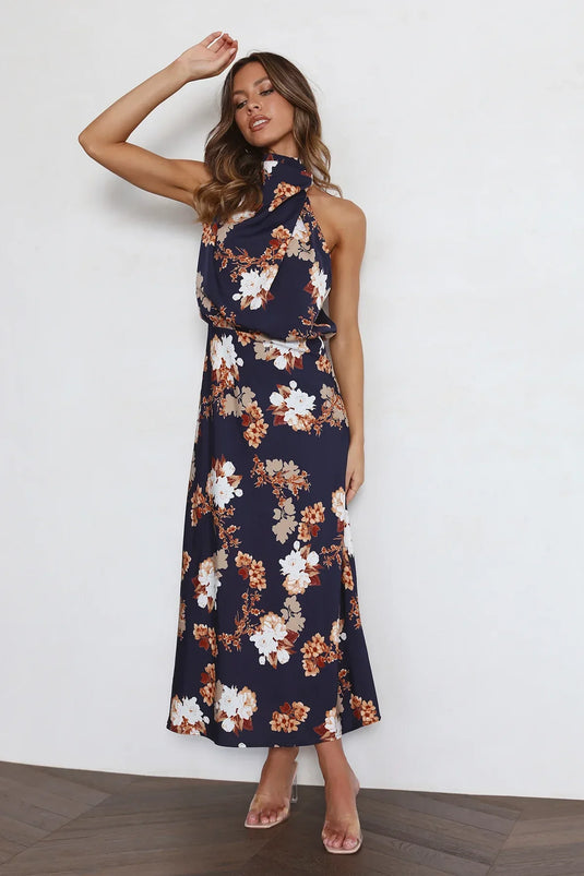 Robe Maxi Fleurie à Bretelles avec Taille Élastique - Wine Country Dates