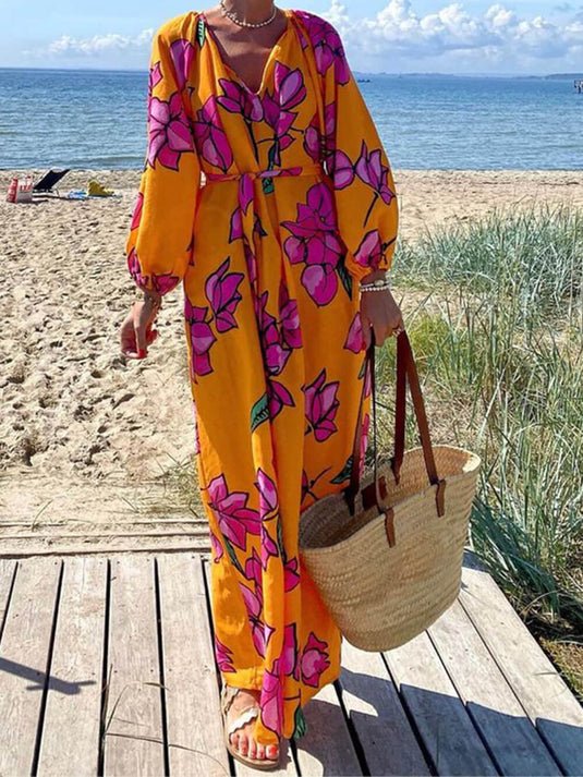 Robe de Plage à Imprimé et Col V pour vos Évasions