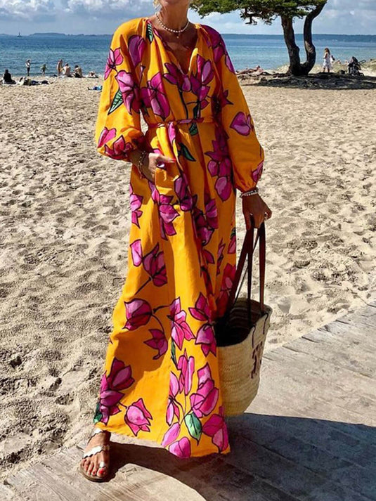 Robe de Plage à Imprimé et Col V pour vos Évasions