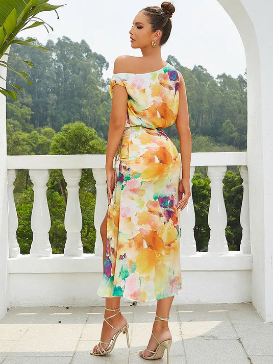 Décolletée Floral Dress