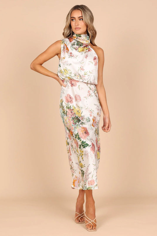 Robe Maxi Fleurie à Bretelles avec Taille Élastique - Wine Country Dates