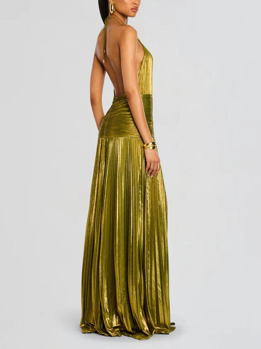 Robe Maxi Métallique Thalia en Peridot