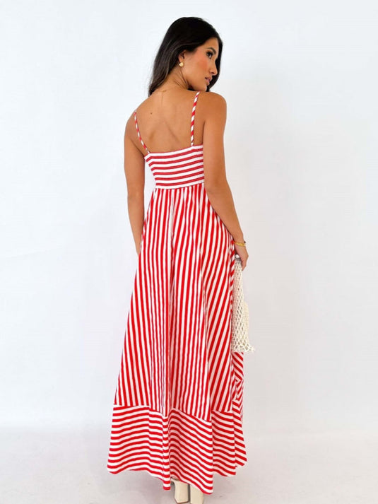 Robe Midi Rayée à Épaules Dénudées