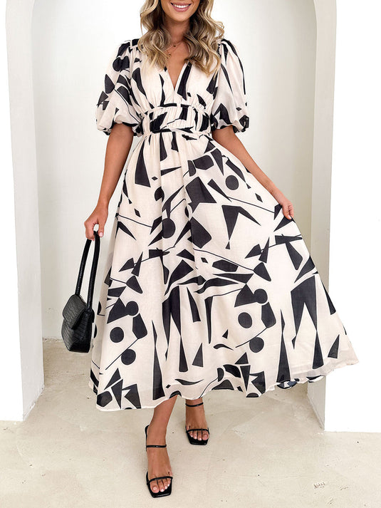 Beige Geometric Midi Sakura Dress