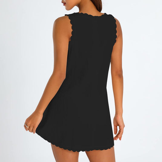 Robe de Plage A-Line Noir avec Volants