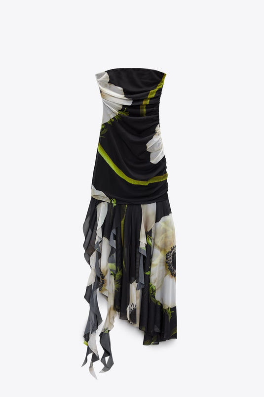 Jupe Midi Plissée en Tulle à Motif Floral Gardenia